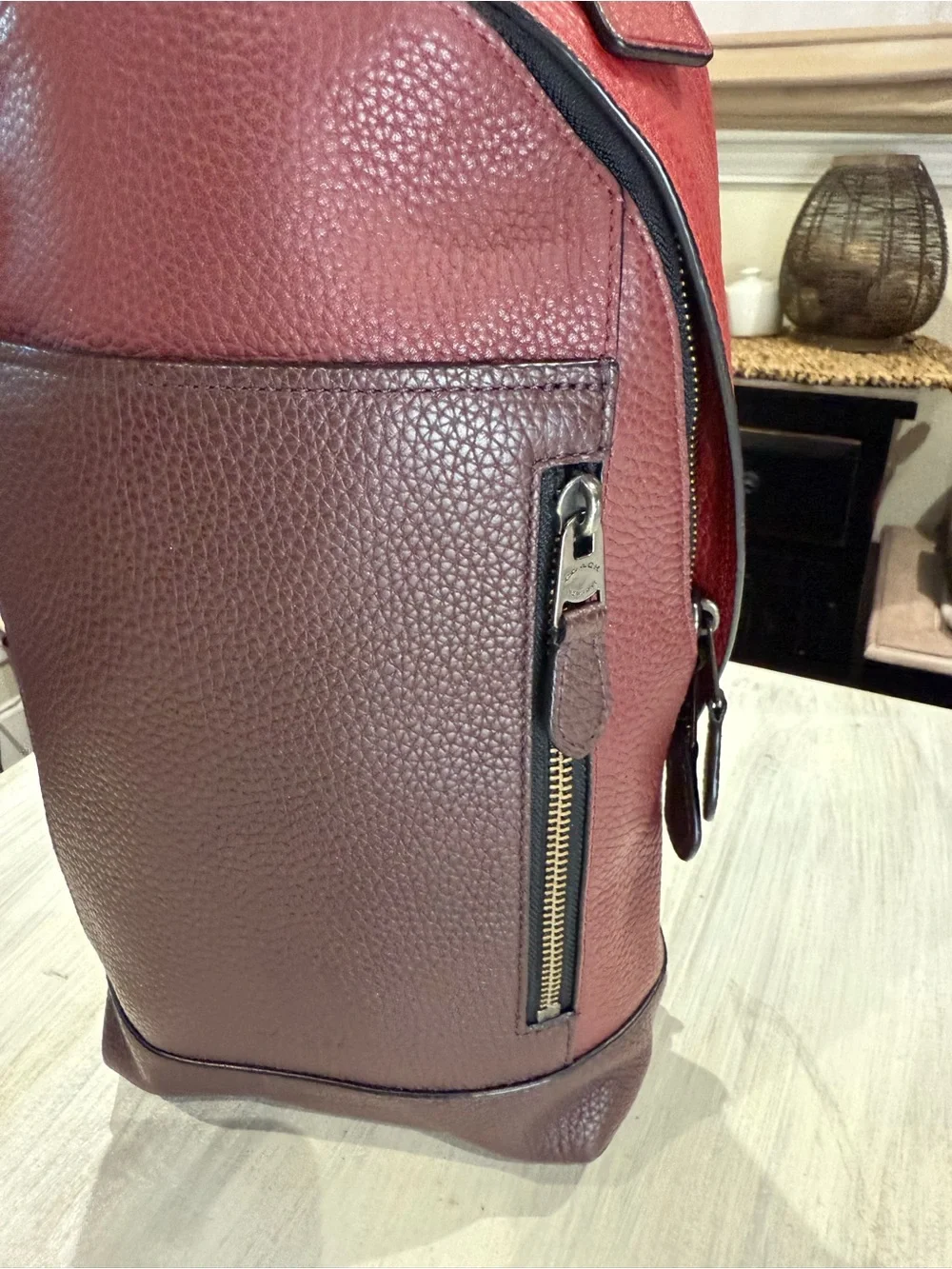 Coach Men's Manhattan Derby Tote Burgundy Leather Sling Backpack